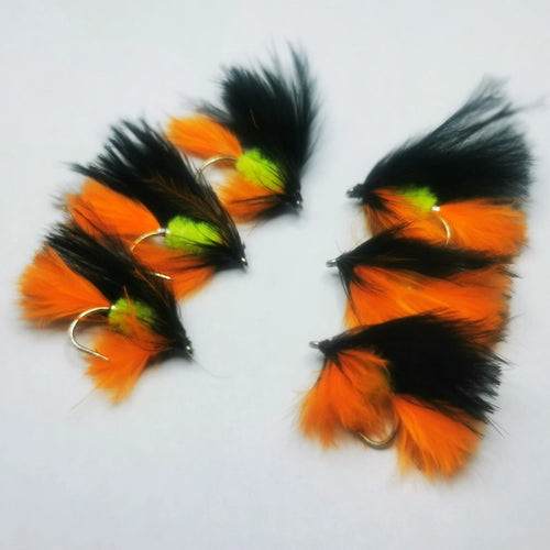 6 Black And Orange Mini Lures Fly Fishing Trout Fly Size 10