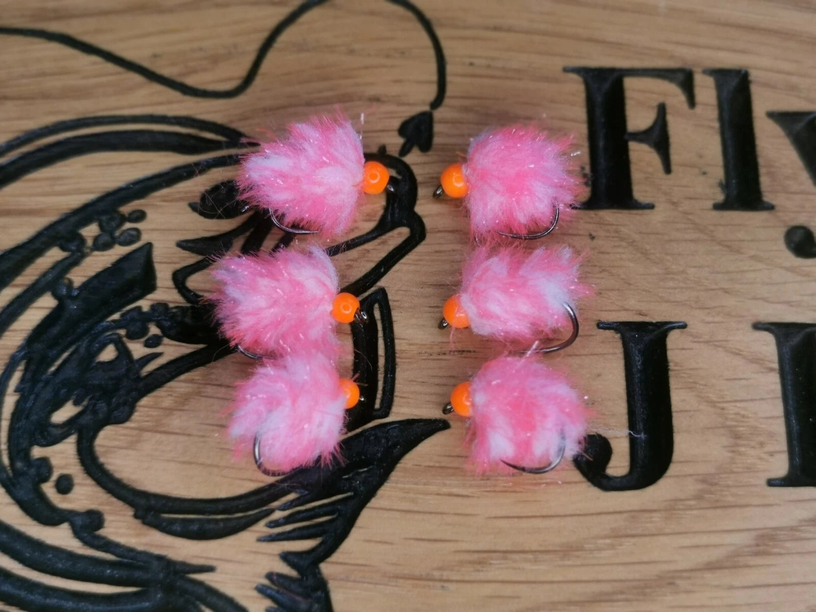 6 PINK AND WHITE EGGSTACY BLOBS FISHING TROUT FLIES  SIZE 10 BARB LESS HOTHEAD