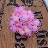 6 PINK /PINK EGG-IT BLOBS FISHING TROUT FLIES  SIZE 10 BARBLESS HOTHEAD