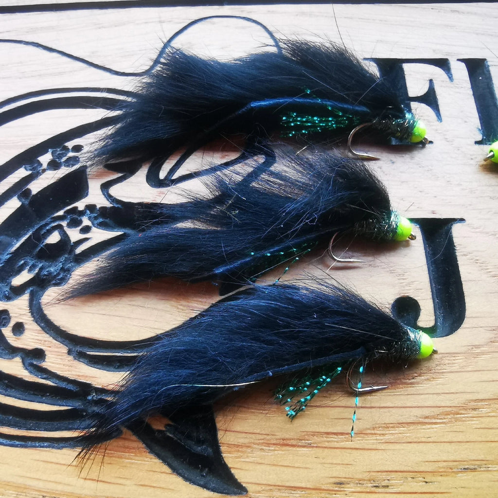 6 X Black Mamba Flies. Size 10 Hooks Fly Fishing Trout Flies BARBED HOOK