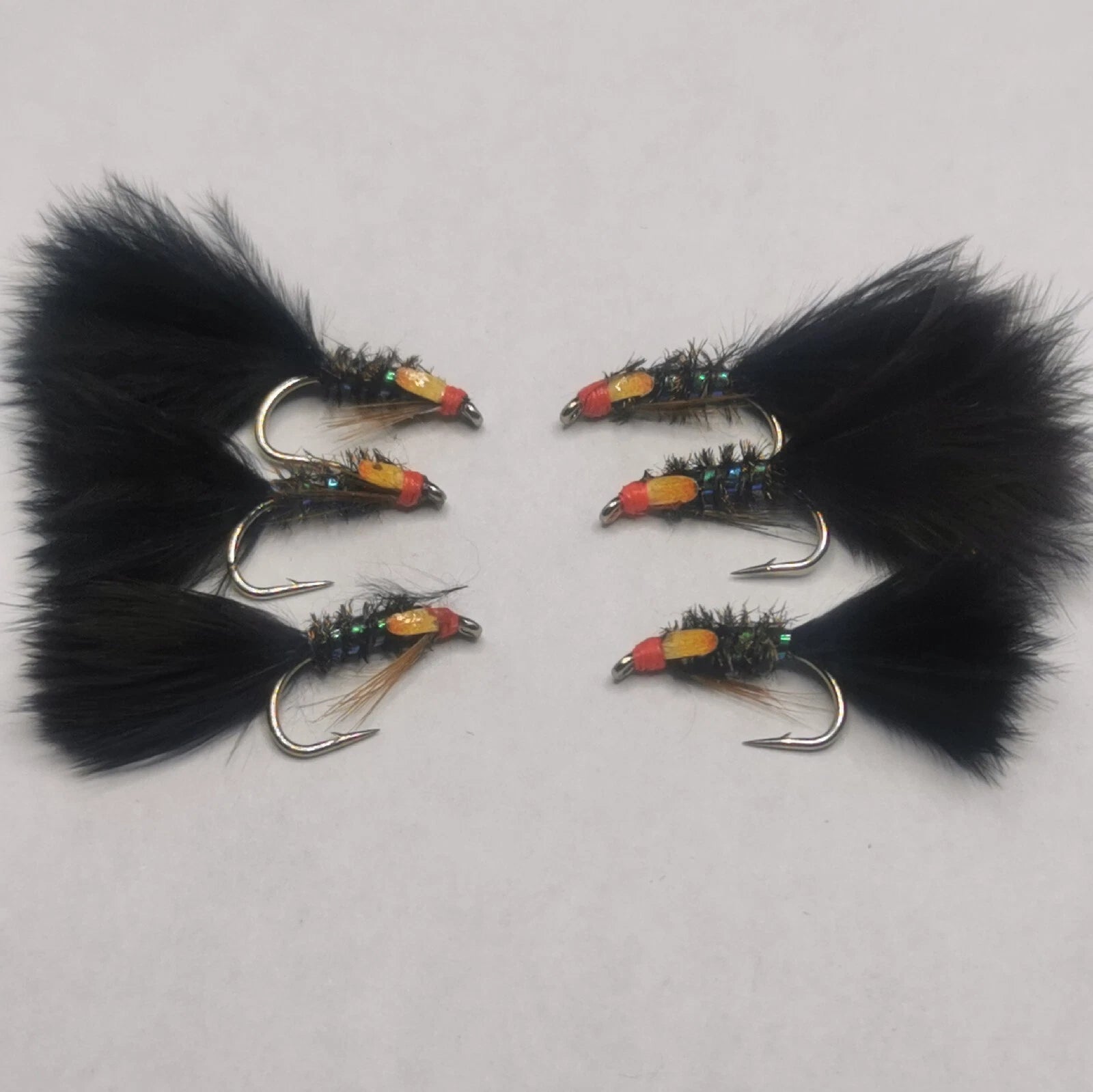 6 Holo DIAWL BACH Marabou Nymph Black Wet Trout Fly Flies Size 12 Hook