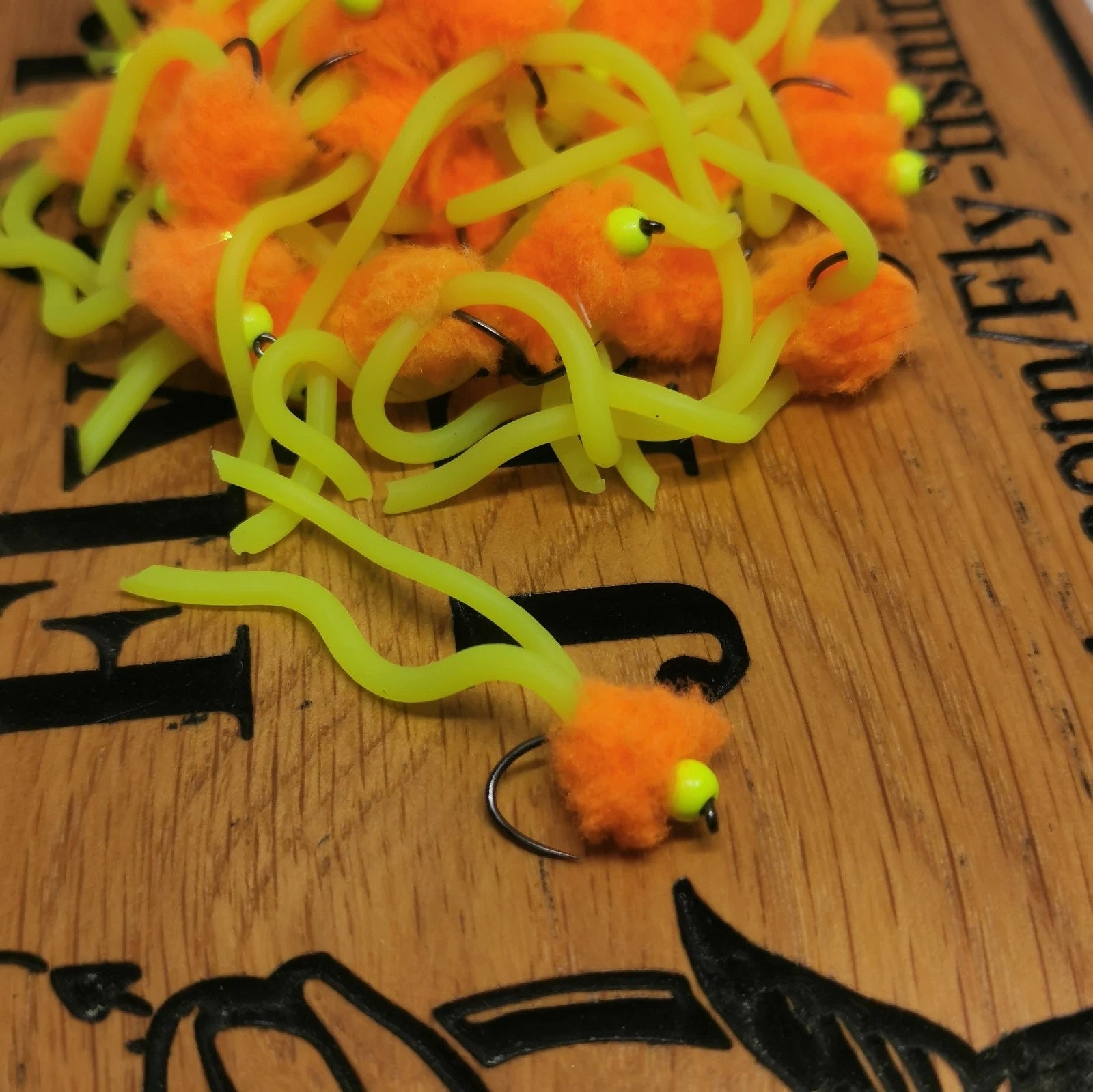 6 X Citrus Squirmy Worm Blob Size 10 Barbless  Hot Head Trout Flies.