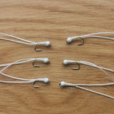 6 x WHITE FLEXI-FLOSS STALKING BUG ,LURES,TROUT FLIES, BUZZERS SIZE 12