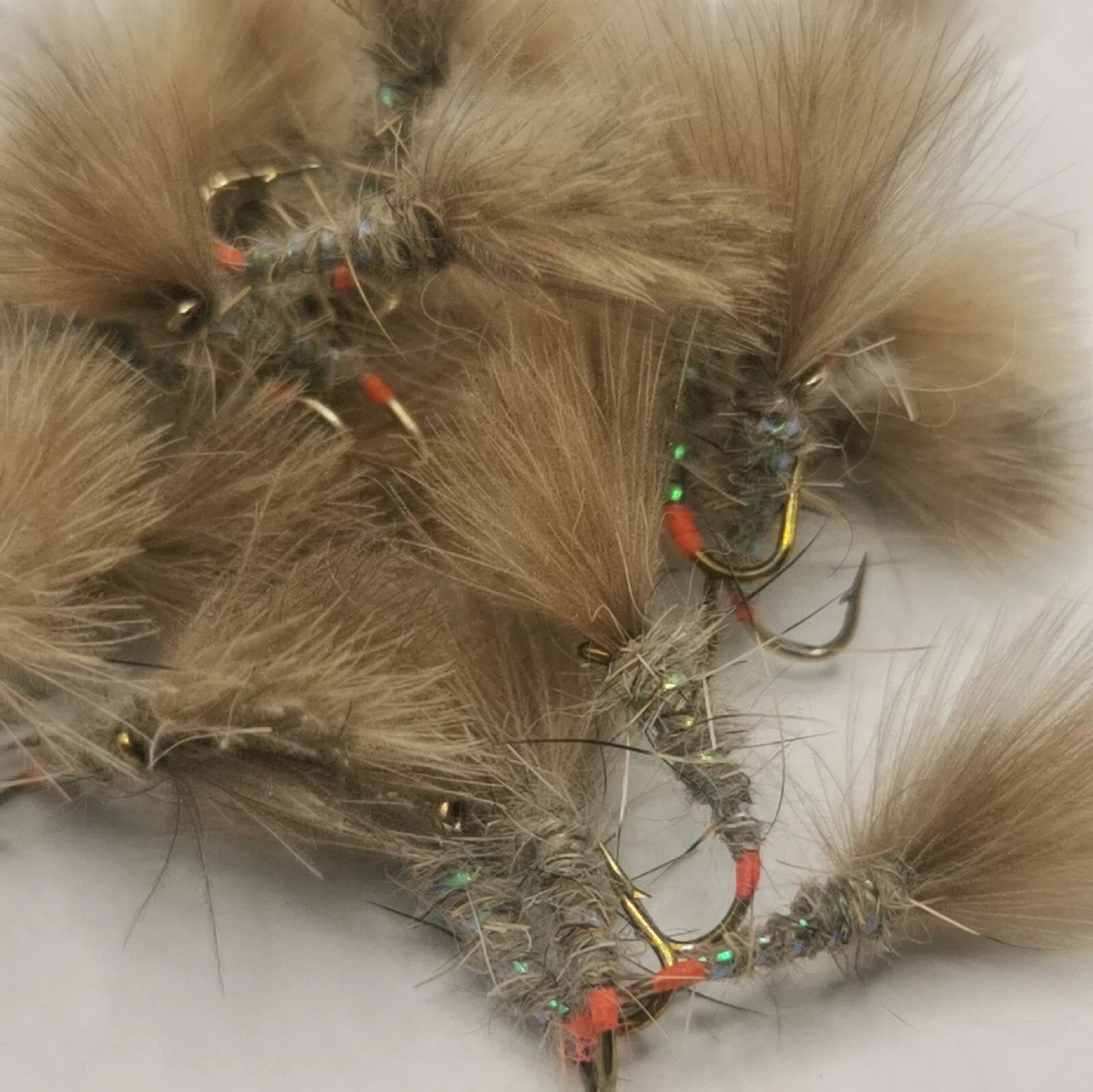 Hot Butt Hares Ear Shuttlecock  Set of 6  Fly Fishing Trout Flies SIZE 14