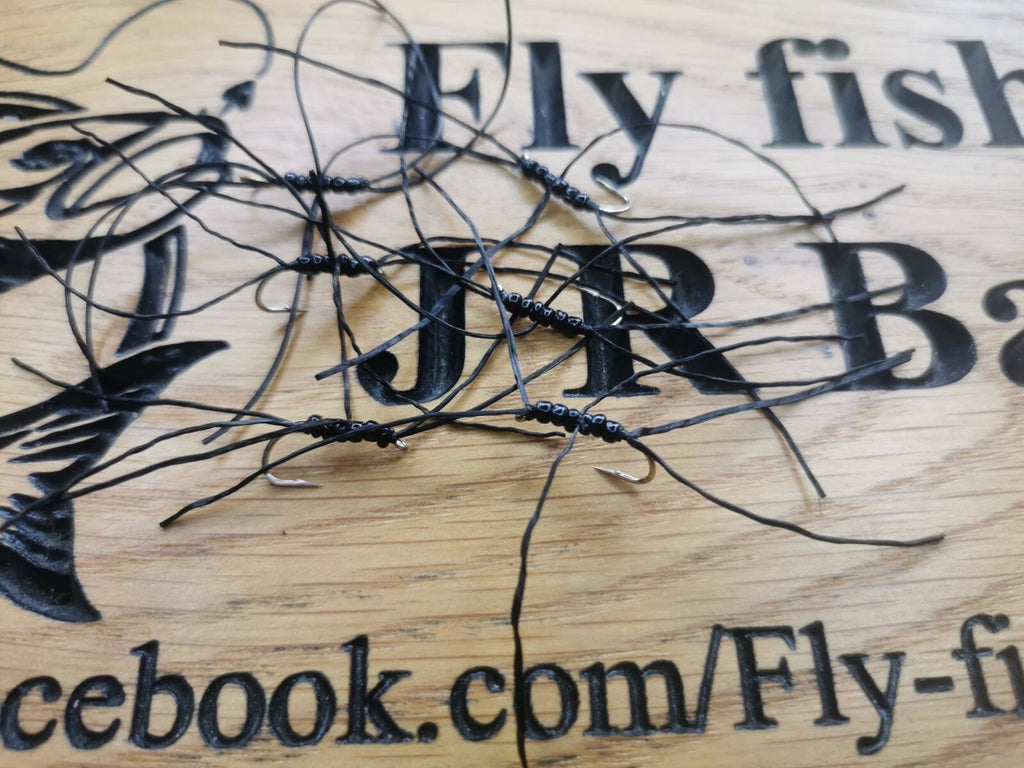 6  Black Apps Blood Worm Trout Fly -  size 10