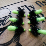 Viva Mop Fly Black / Chartreuse Size 10 (Set of 6) Fly Fishing Flies