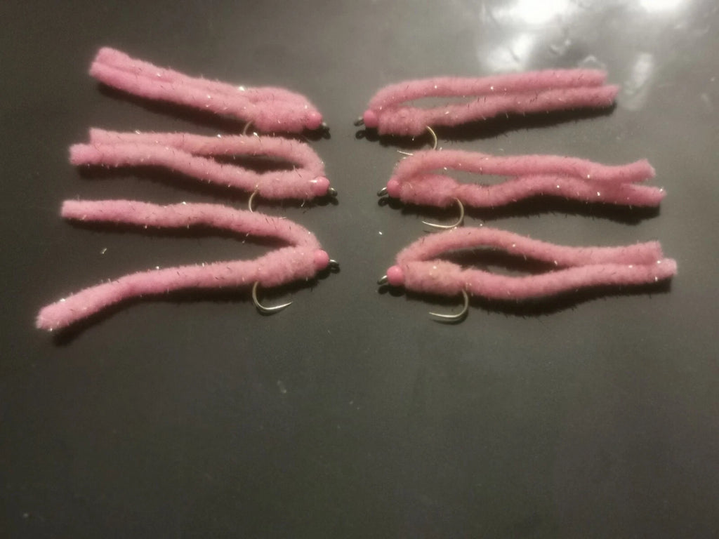 6 x Shimmy Worm Trout Fly Lures Size 10 barbless
