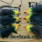 6 Black Brass Head Bleeding Throat Cats Whisker Trout Fishing Flies