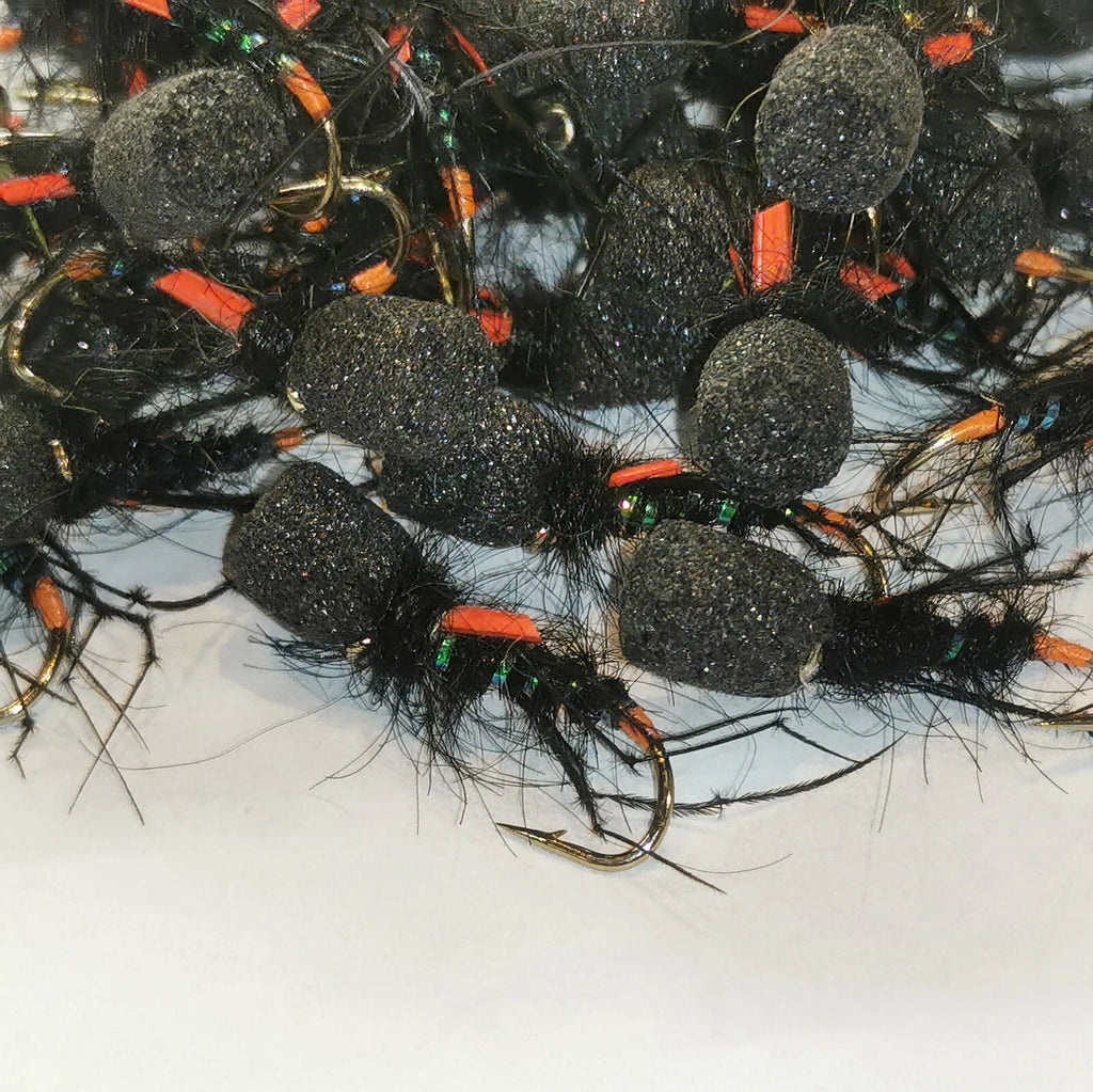 6 Black Foam Headed Suspender  Leggy Hopper Buzzer. Size 12