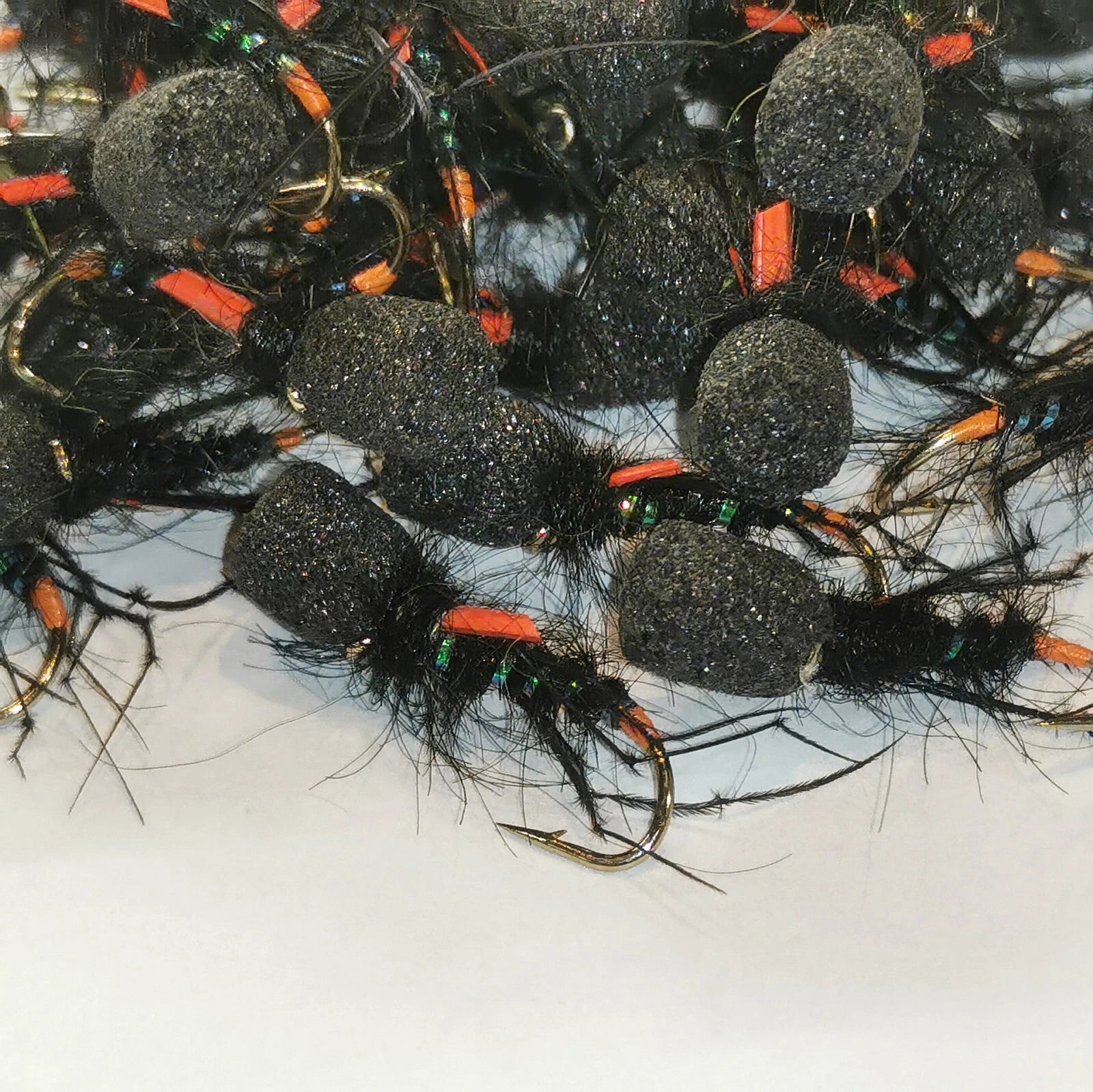 6 Black Foam Headed Suspender  Leggy Hopper Buzzer. Size 12