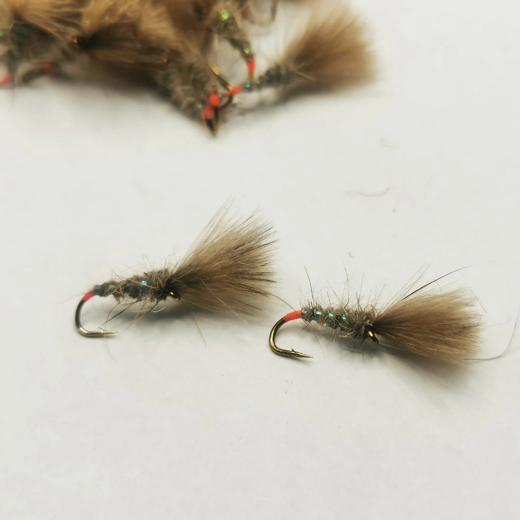 Hot Butt Hares Ear Shuttlecock  Set of 6  Fly Fishing Trout Flies SIZE 14