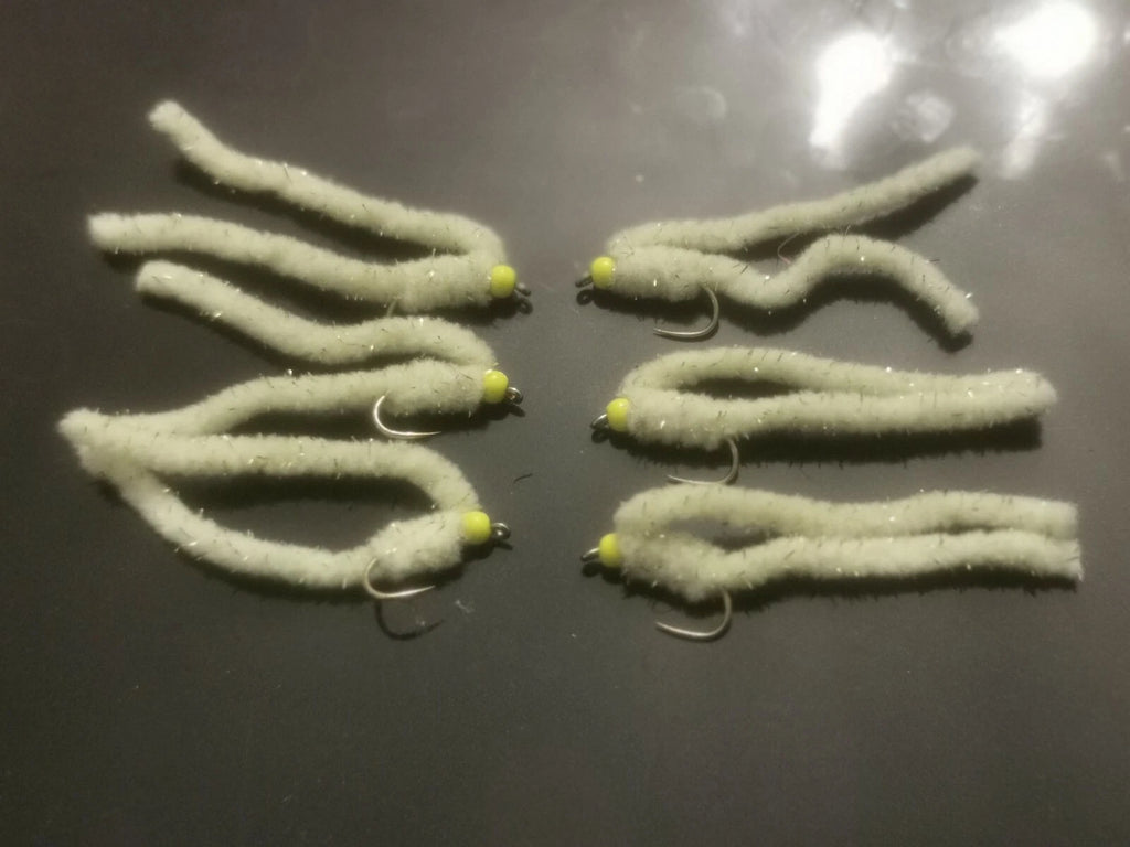 6 x Shimmy Worm Trout Fly Lures Size 10 barbless