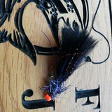 6 X UV BLACK STRAGGLE TADPOLE LURES, TROUT FLIES, SIZE 10.
