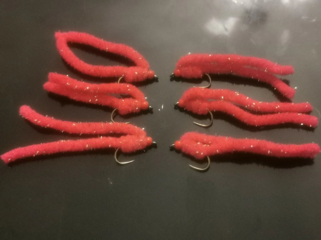 6 x Shimmy Worm Trout Fly Lures Size 10 barbless
