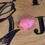 6 PINK AND WHITE EGGSTACY BLOBS FISHING TROUT FLIES  SIZE 10 BARB LESS HOTHEAD