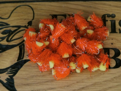 12 Orange FAB BLOBS/TROUT FLIES/FLY FISHING size 10 barbed