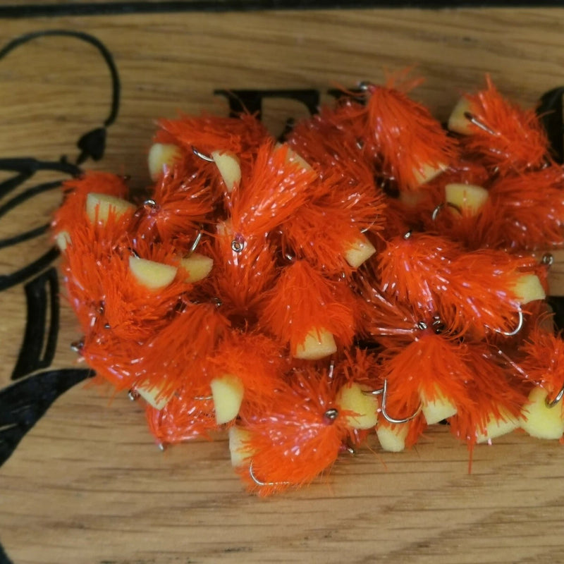 12 Orange FAB BLOBS/TROUT FLIES/FLY FISHING size 10 barbed