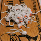 6 X  White Squirmy Worm Blob Size 10 Barbless Hot Head Trout Flies.