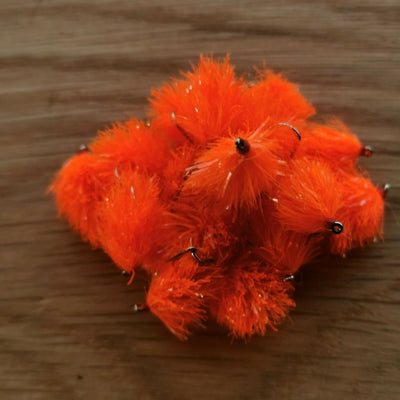 12 ORANGE  BLOBS/TROUT FLIES/FLY FISHING size 10