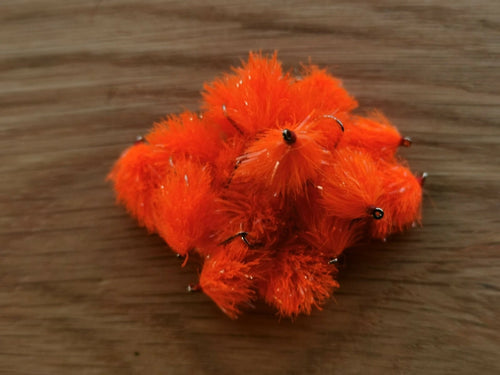 12 ORANGE  BLOBS/TROUT FLIES/FLY FISHING size 10