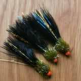 Ally McCoist UV Olive / Black Fritz Lure size 10 (Set of 6) Fly Fishing Flies