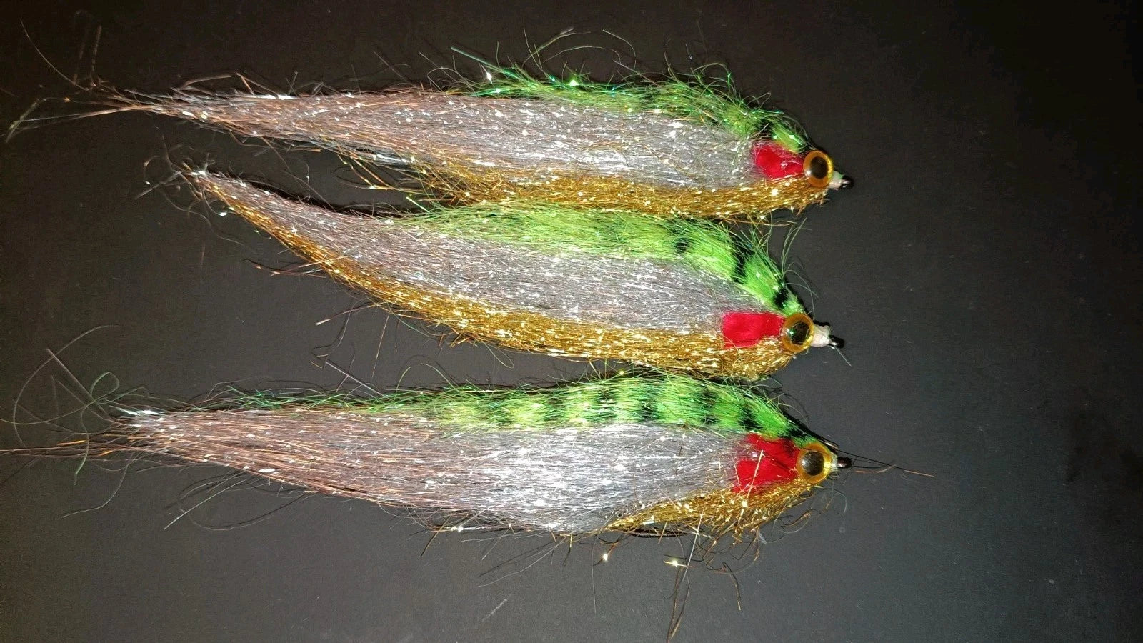 3 Large Flash  Pike /Perch/ Predatory Fly Lures Size 1 Hook Set of 3
