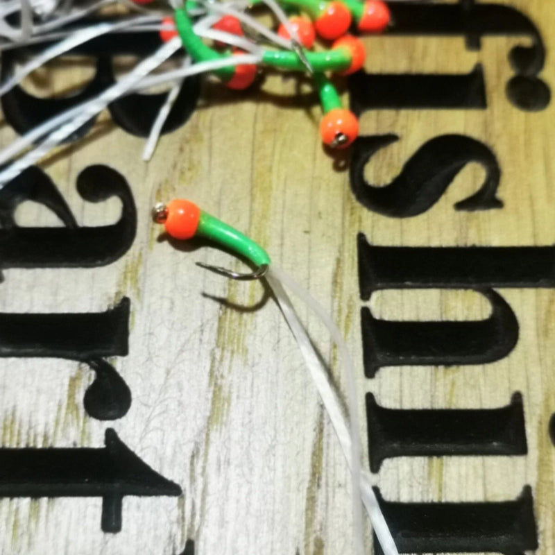 6 x CATS WHISKER FLEXI-FLOSS STALKING BUG ,LURES,TROUT FLIES, BUZZERS SIZE 12
