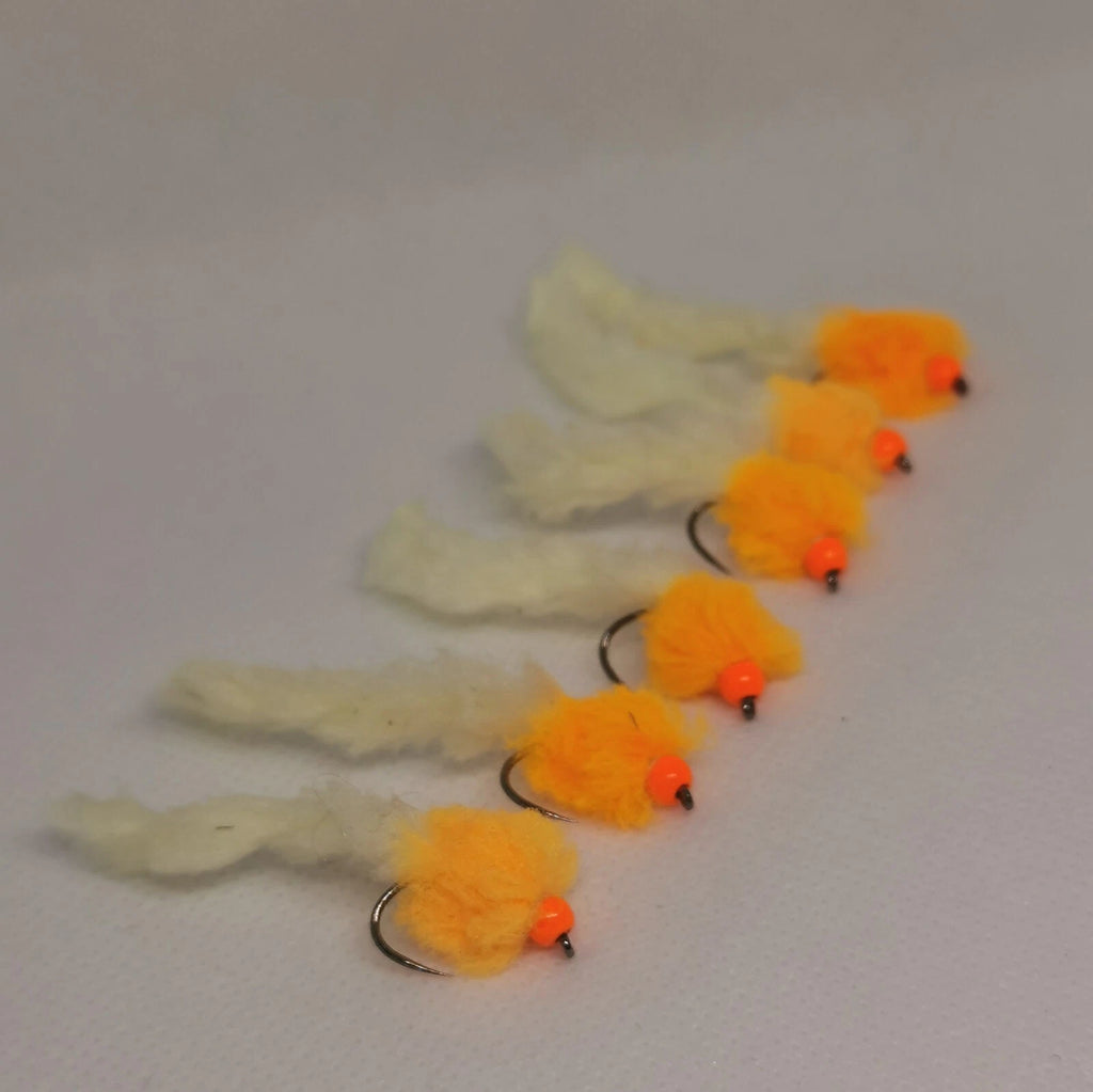 6 Orange Cheese Eggstacy Worms.Fly Fishing trout fly lure barbless