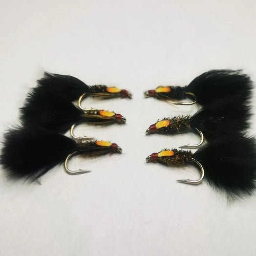 6 DIAWL BACH Marabou Nymph Black Wet Trout Fly Flies Size 12 Hook