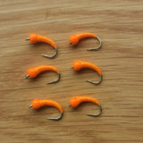 6 Orange Bung Buzzers Barbed Size 12 - Fly Fishing Flies Trout