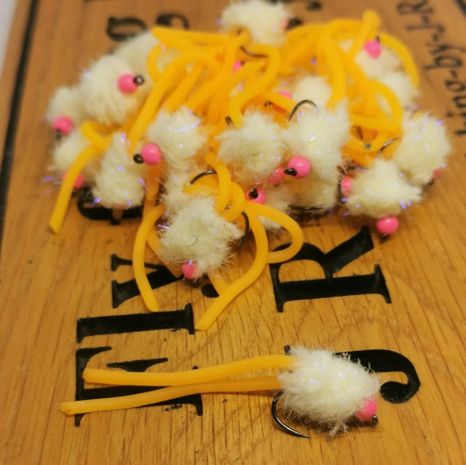 6 X  Orange Cheese Squirmy Worm Blob Size 10 Barbless Hot Head Trout Flies.