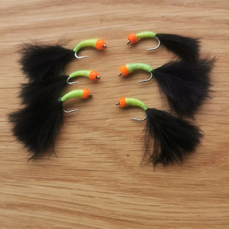 6 Black Cats Whisker Hot Head Stalking Bug Bung Buzzers Barbed Size 12 -