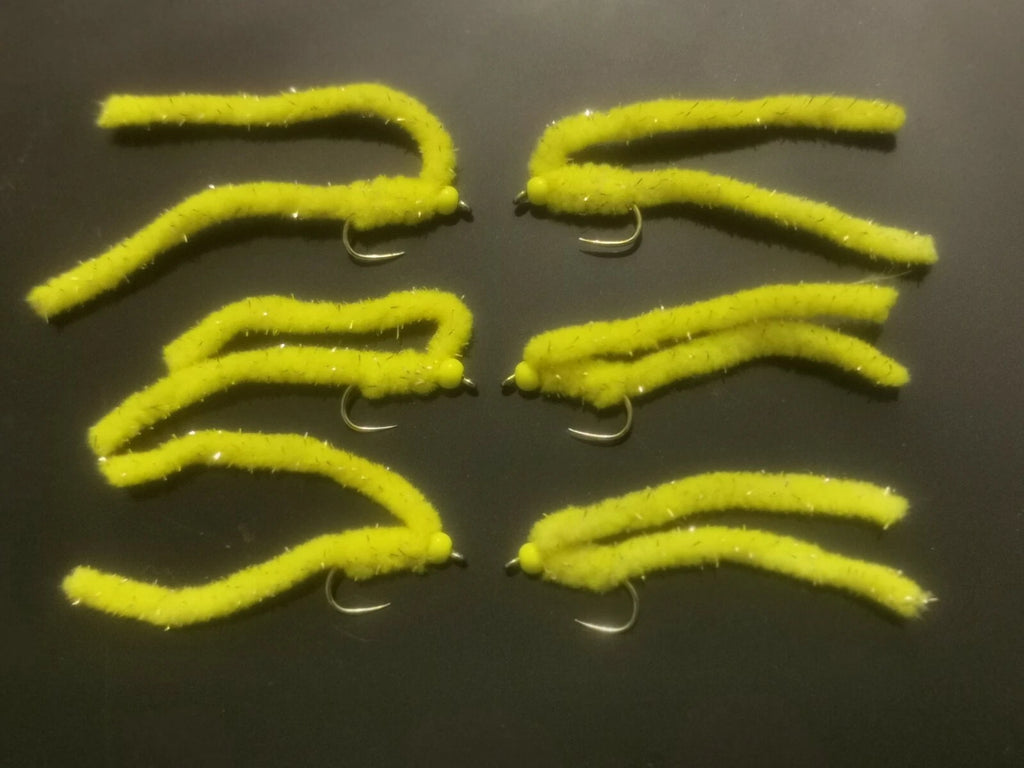6 x Shimmy Worm Trout Fly Lures Size 10 barbless