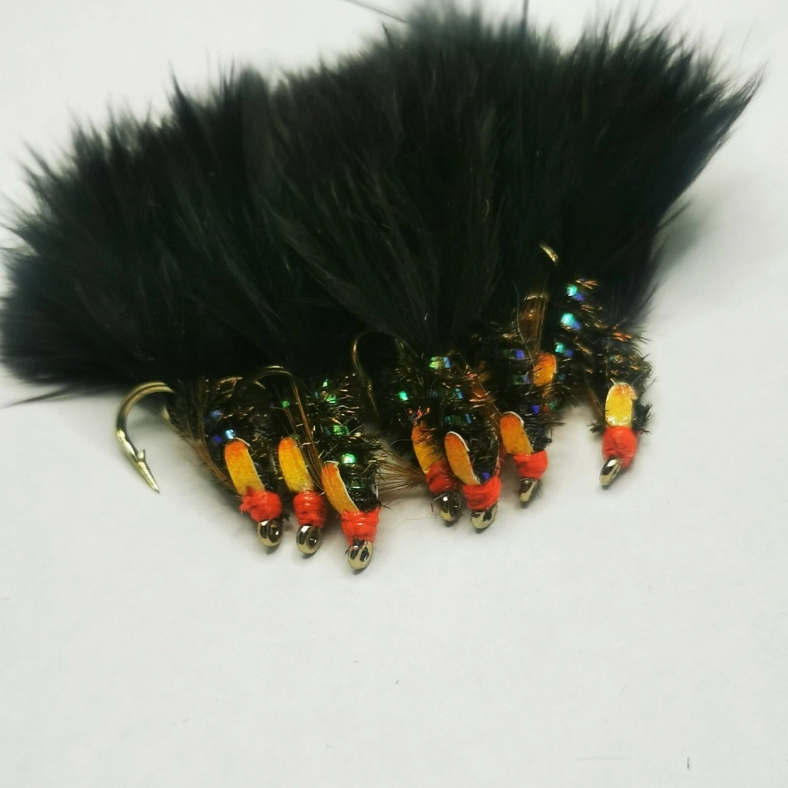 6 Holo DIAWL BACH Marabou Nymph Black Wet Trout Fly Flies Size 12 Hook