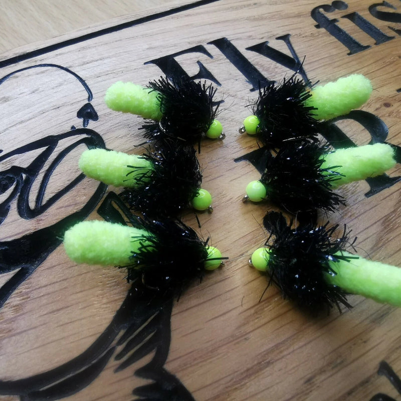 Viva Mop Fly Black / Chartreuse Size 10 (Set of 6) Fly Fishing Flies