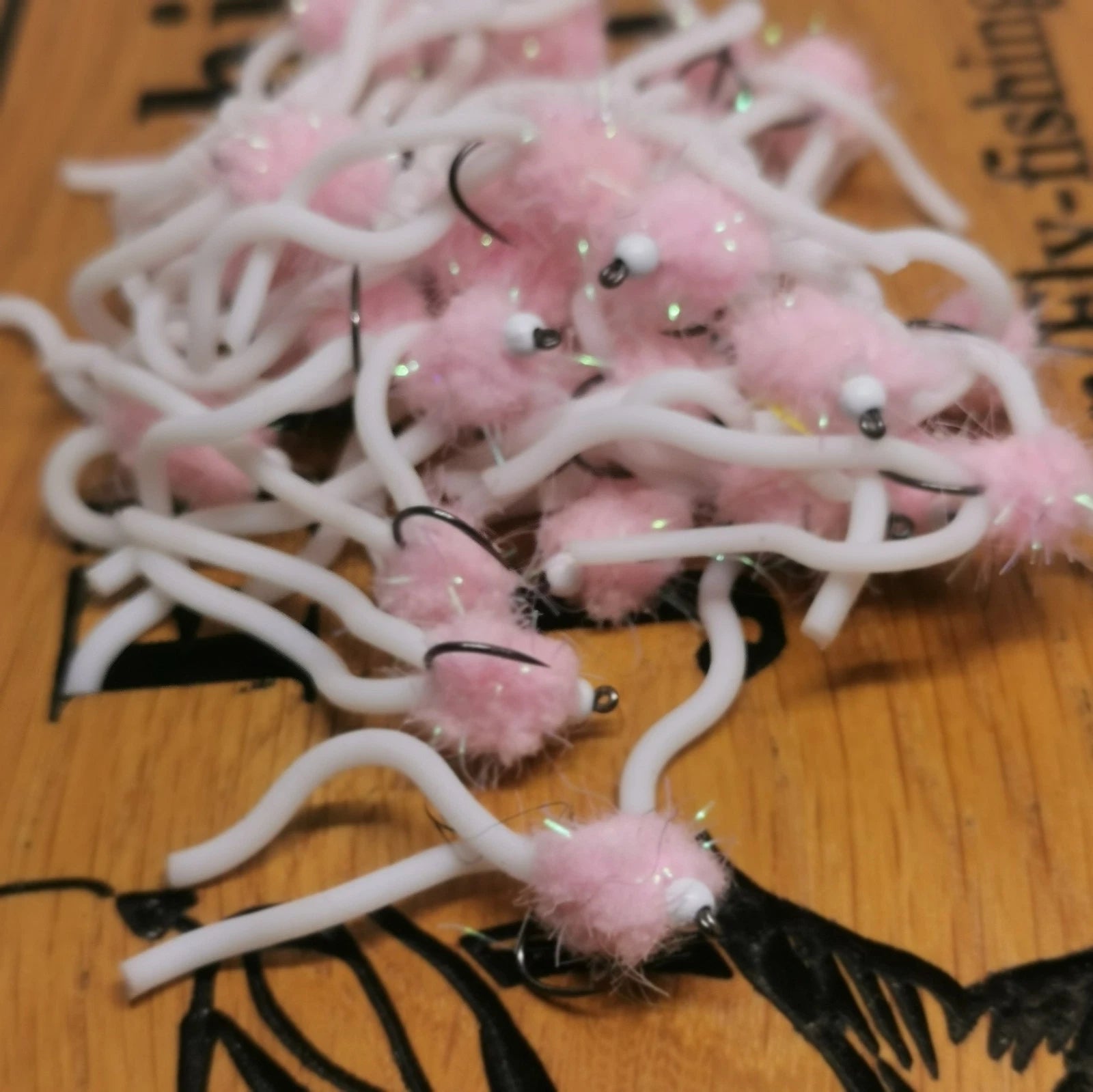 6 x Baby Pink Chaos Squirmy Worm Blob Size 10 Barbless Hot Head Trout Flies.