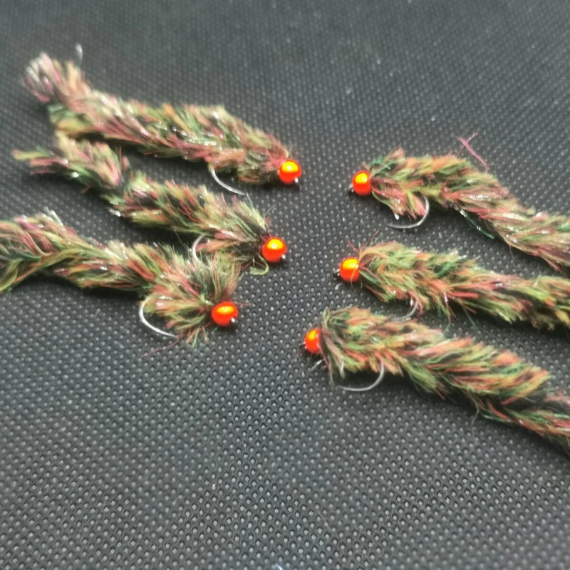 6 Jacobs Coat Worms FISHING TROUT FLIES SIZE 10 BARBLESS LURE