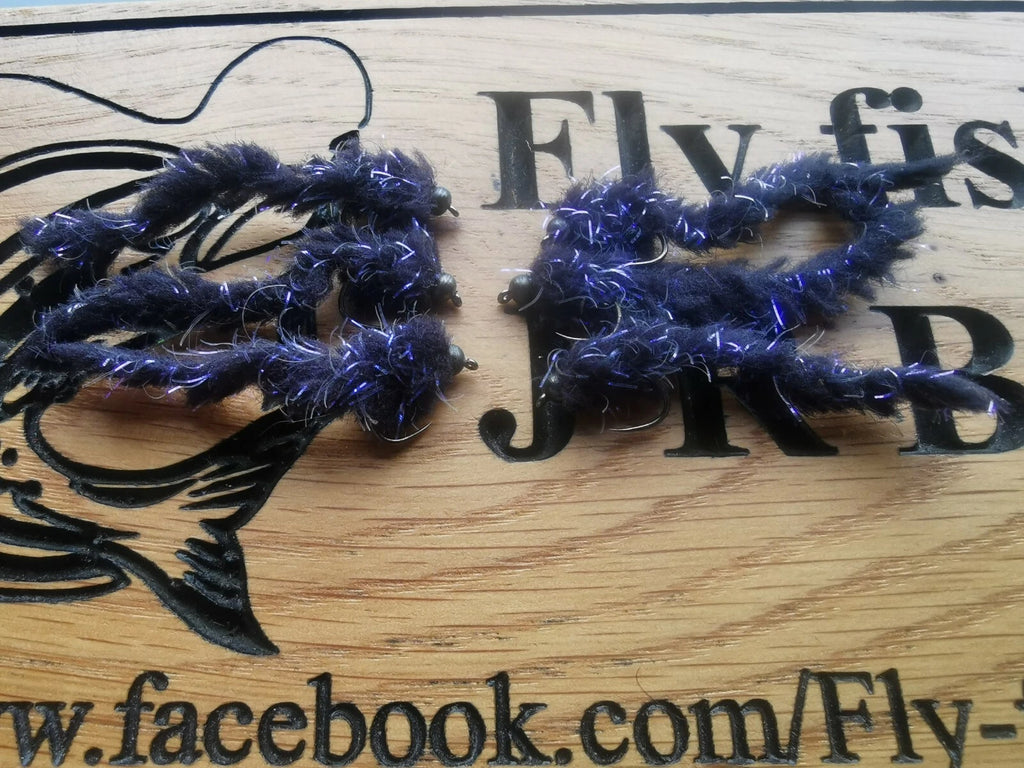 6 BLACK Electric Eggstacy UV Worms. Fly Fishing trout fly lure