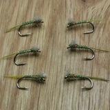 Olive Muskin trout fly / nymph - size 12 set of 6