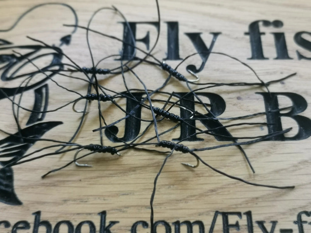 6  Black Apps Blood Worm Trout Fly -  size 10