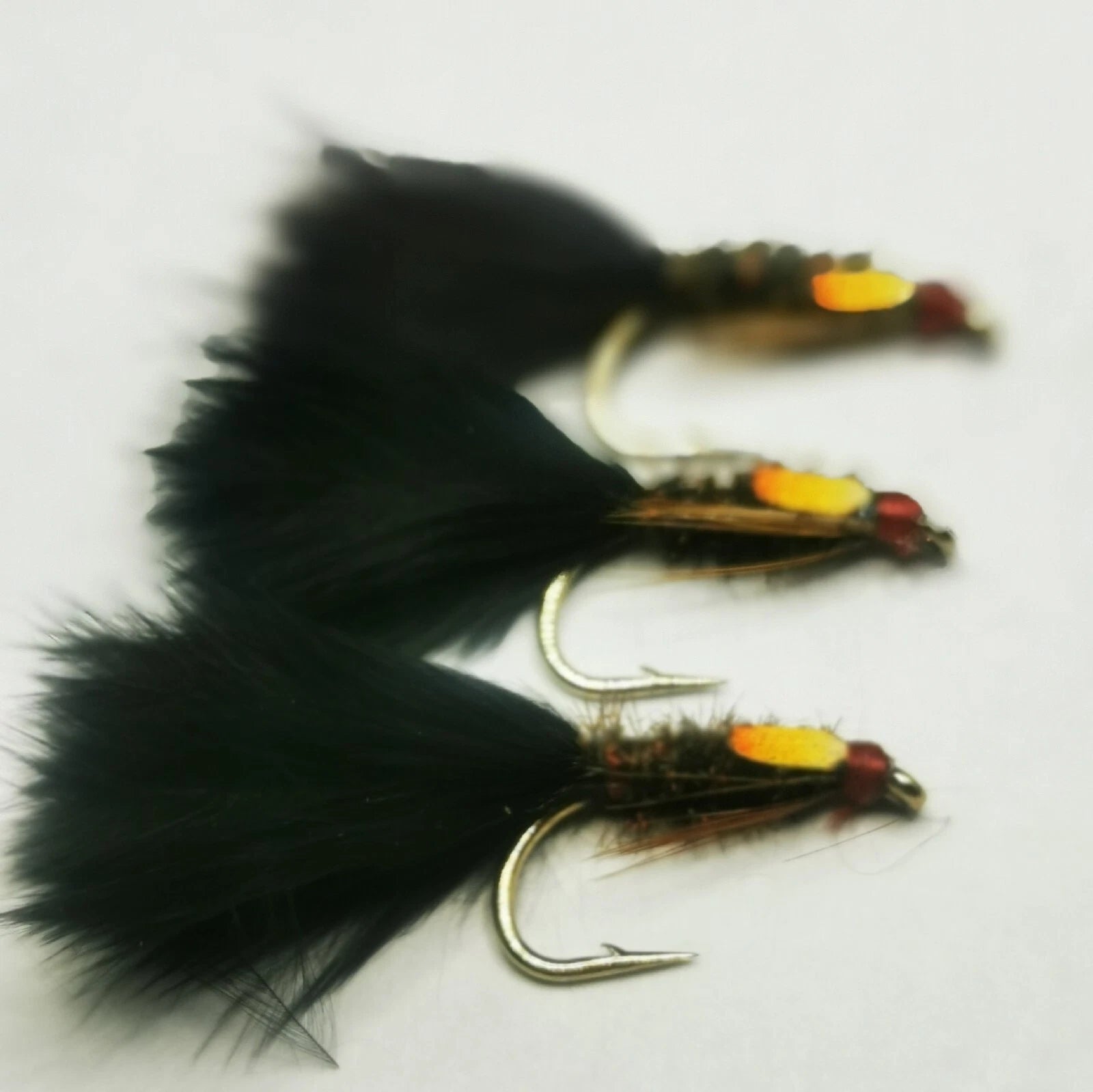 6 DIAWL BACH Marabou Nymph Black Wet Trout Fly Flies Size 12 Hook
