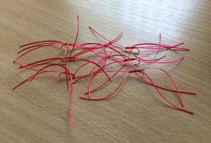 6  Red Apps Blood Worm Trout Fly -  size 10