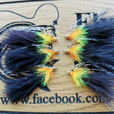 6 Black Brass Head Bleeding Throat Cats Whisker Trout Fishing Flies
