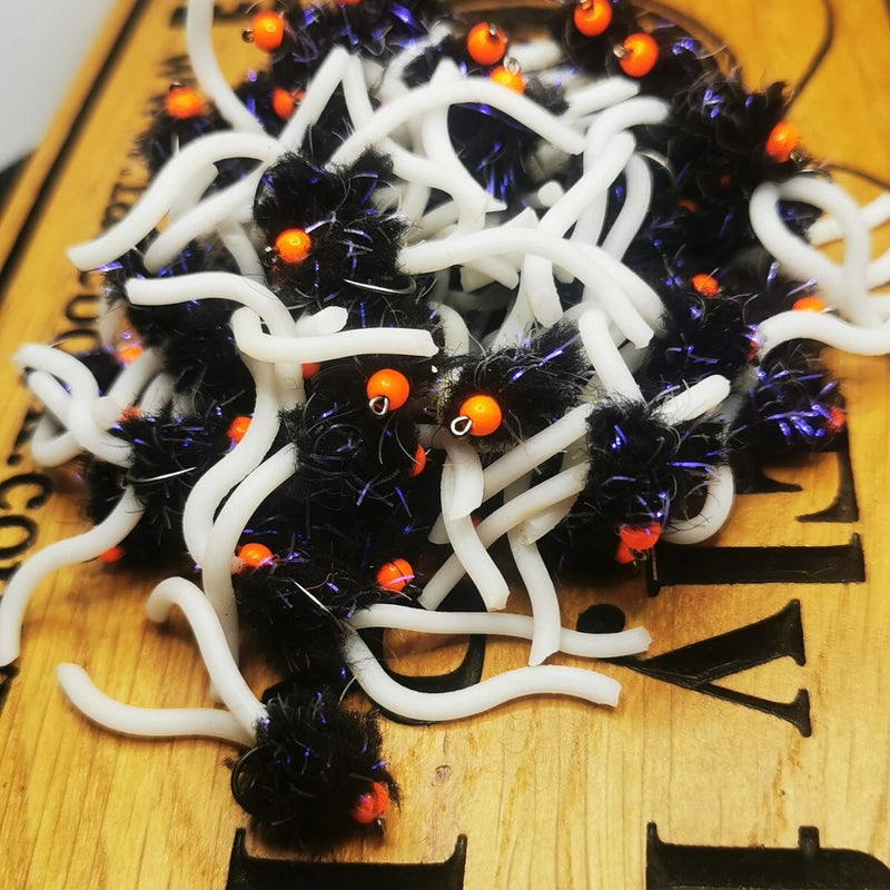6X Black UV and White Squirmy Worm Blob Size 10 Barbless  Hot Head Trout Flies.