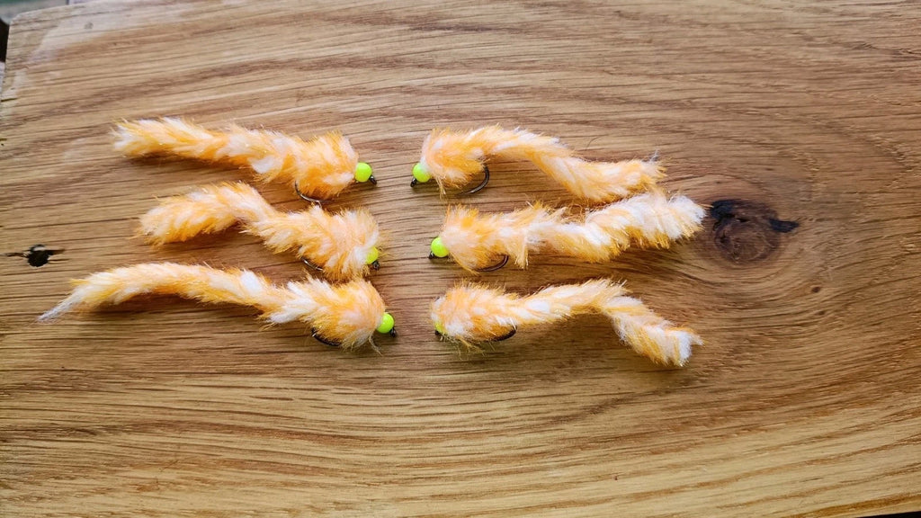 6 CLEMENTINE FISHING TROUT FLIES SIZE 10 BARBLESS LURE