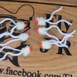 6 X Cheese Worm Squirmy Worm Blob Size 10 Barbless Hot Head Trout Flies.