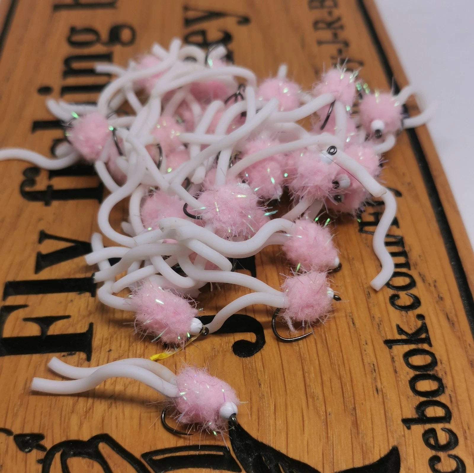 6 x Baby Pink Chaos Squirmy Worm Blob Size 10 Barbless Hot Head Trout Flies.