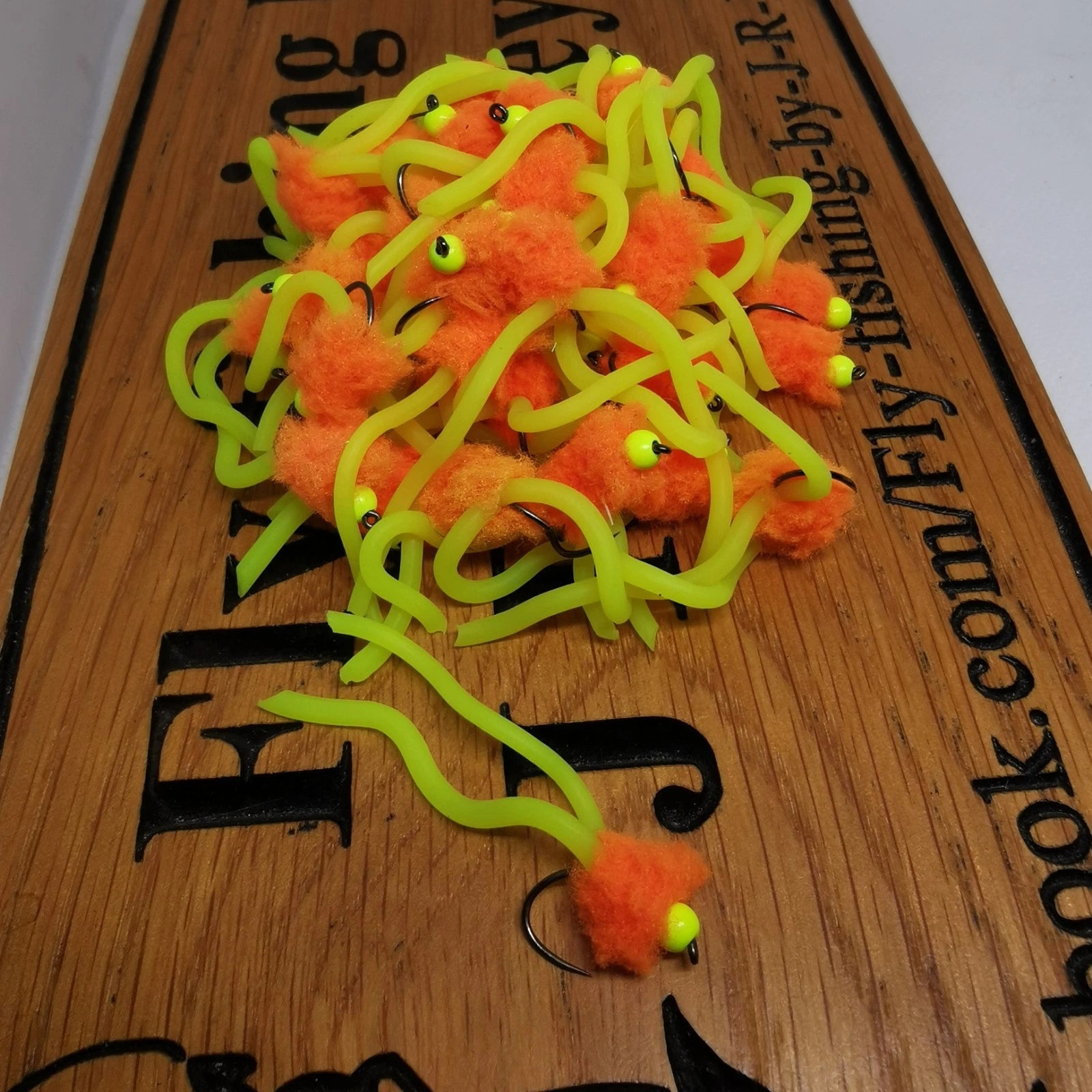 6 X Citrus Squirmy Worm Blob Size 10 Barbless  Hot Head Trout Flies.