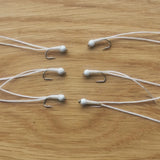 6 x WHITE FLEXI-FLOSS STALKING BUG ,LURES,TROUT FLIES, BUZZERS SIZE 12