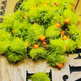 6 OLIVE /OLIVE STRAGGLE EGG-IT BLOBS TROUT FLIES  SIZE 10 BARBLESS HOTHEAD